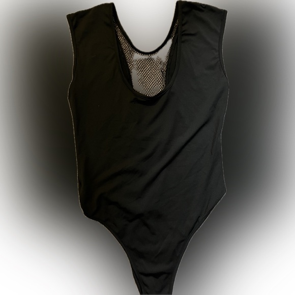 Black Sleeveless Bodysuit with Leather Trim - Large - Picture 2 of 2